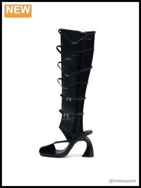 Faux Leather Square Toe Heeled Sandals with Side Zipper & Adjustable Buckles